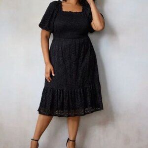 LC Lauren Conrad Balloon Sleeve Smocked Lace Midi Dress Size 1X